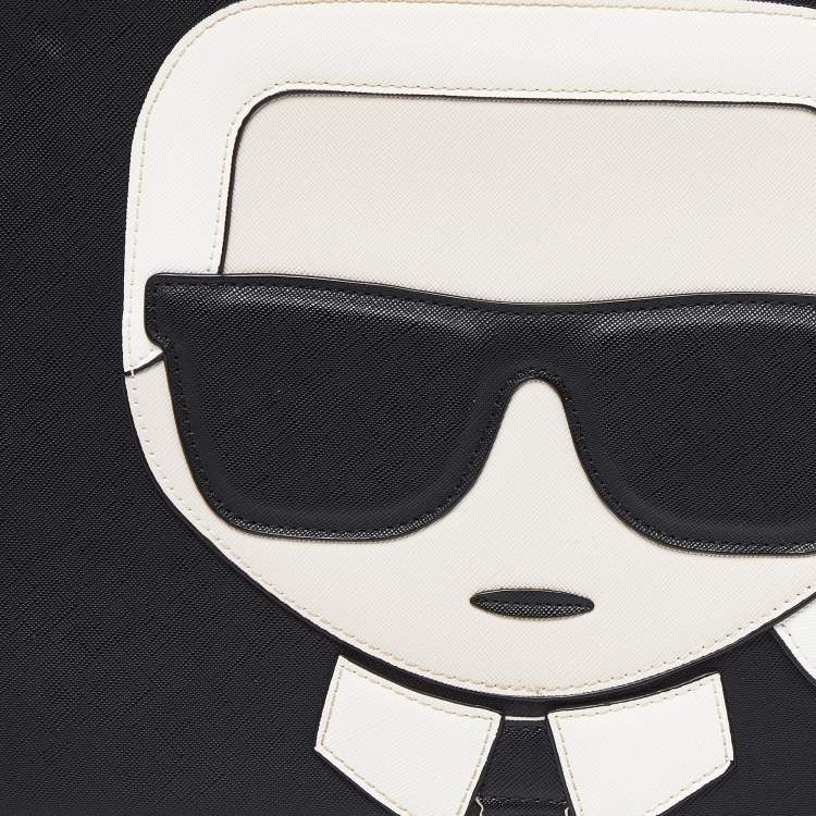 مملوكة مسبقًا Karl Lagerfeld Black/White Leather K/Ikonik Zip Pouch