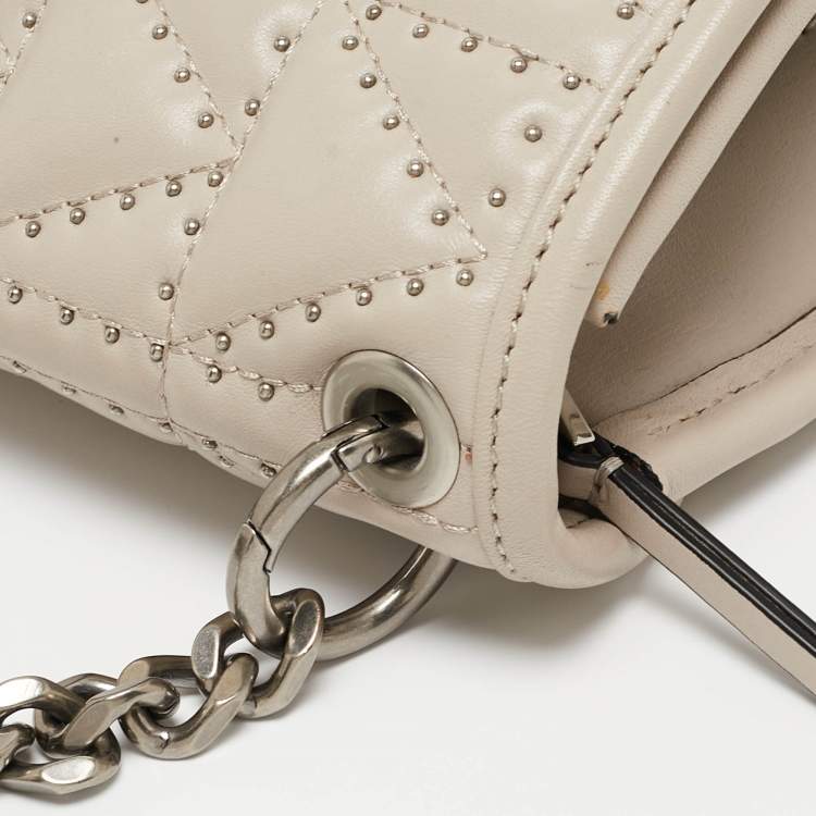 Pre Owned Karl Lagerfeld Beige Quilted Studded Leather Shoulder Bag