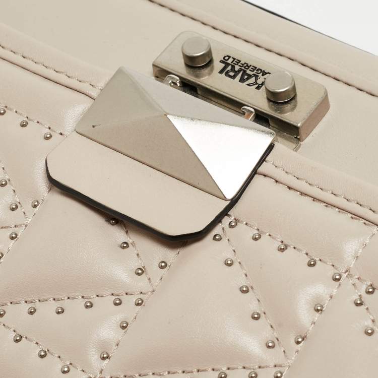Pre Owned Karl Lagerfeld Beige Quilted Studded Leather Shoulder Bag