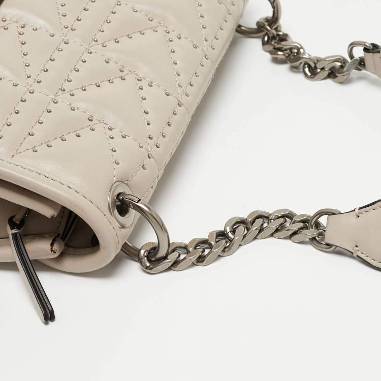 Pre Owned Karl Lagerfeld Beige Quilted Studded Leather Shoulder Bag