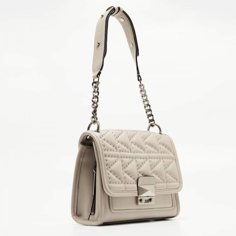 Pre Owned Karl Lagerfeld Beige Quilted Studded Leather Shoulder Bag