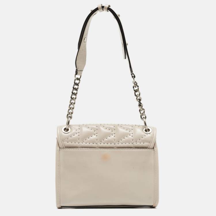 Pre Owned Karl Lagerfeld Beige Quilted Studded Leather Shoulder Bag