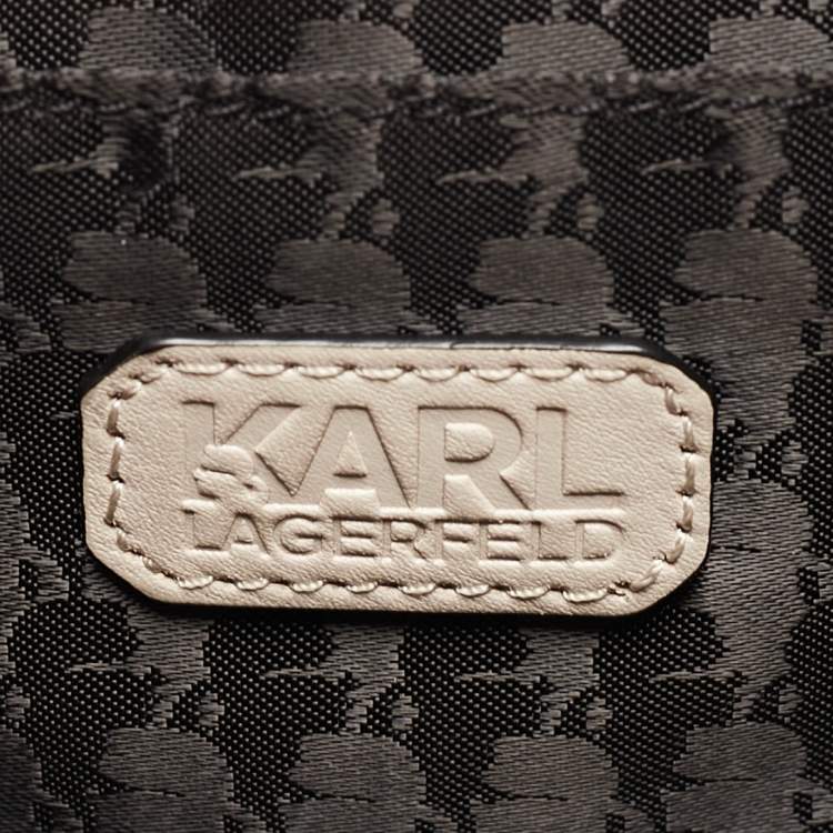 Pre Owned Karl Lagerfeld Beige Quilted Studded Leather Shoulder Bag