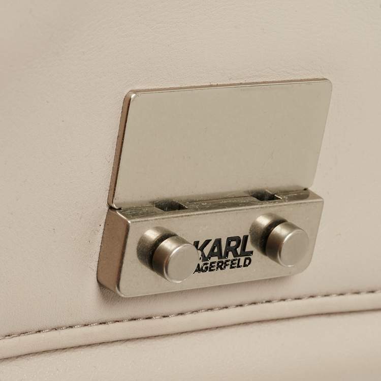 Pre Owned Karl Lagerfeld Beige Quilted Studded Leather Shoulder Bag