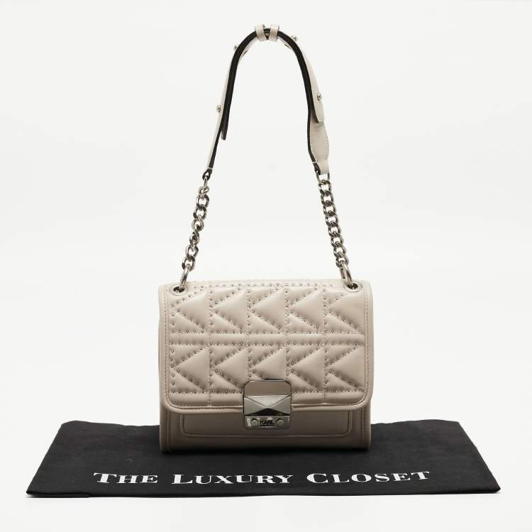 Pre Owned Karl Lagerfeld Beige Quilted Studded Leather Shoulder Bag