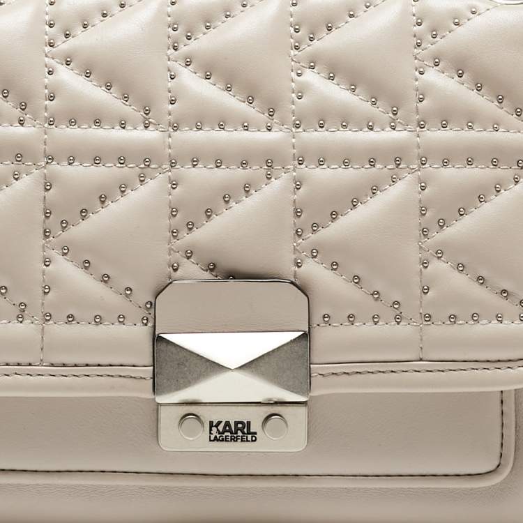 Pre Owned Karl Lagerfeld Beige Quilted Studded Leather Shoulder Bag