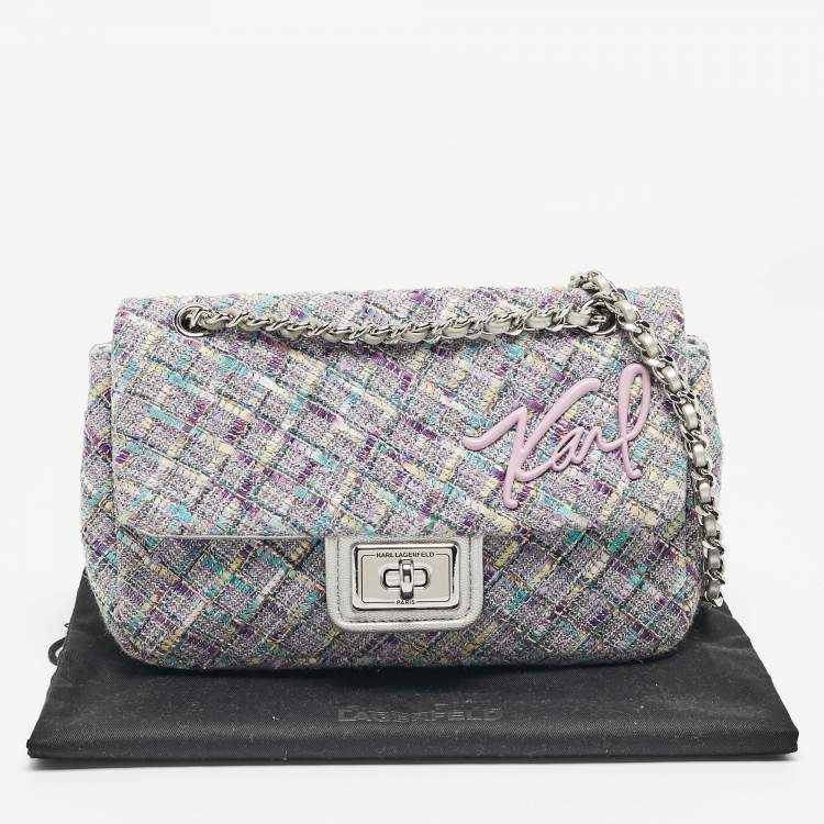 Pre Owned Karl Lagerfeld Lavender Tweed Agyness Shoulder Bag