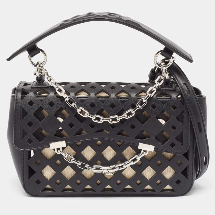 Pre Owned Karl Lagerfeld Black Laser Cut Leather K/Seven Shoulder Bag