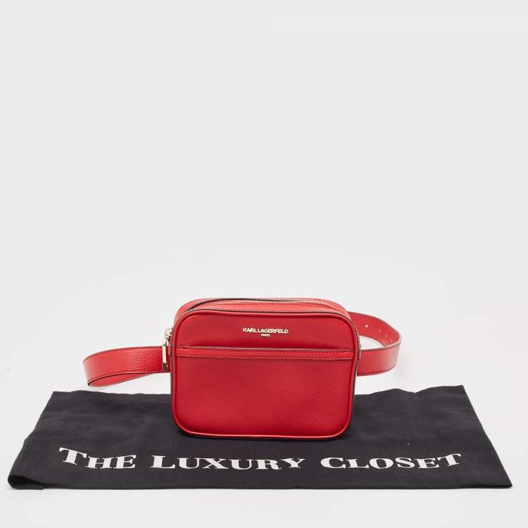 Pre Owned Karl Lagerfeld Red Leather Camera Waist Belt Bag