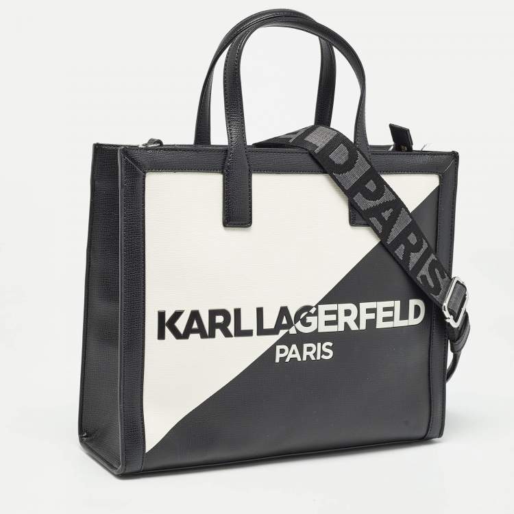 Pre Owned Karl Lagerfeld Black/White Faux Leather Nouveau Tote