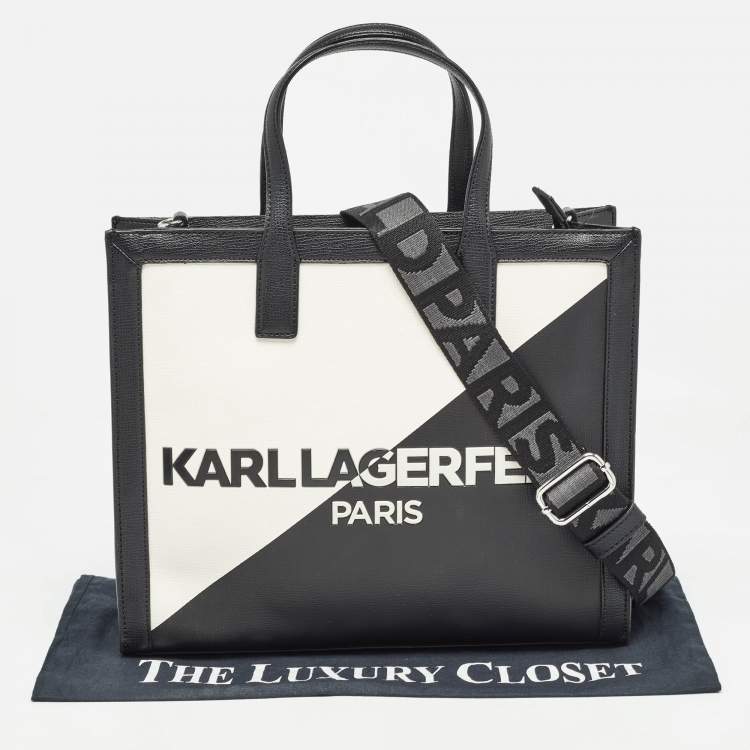 Pre Owned Karl Lagerfeld Black/White Faux Leather Nouveau Tote