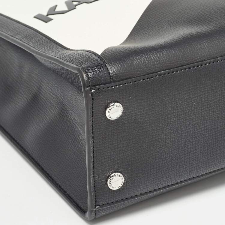 Pre Owned Karl Lagerfeld Black/White Faux Leather Nouveau Tote