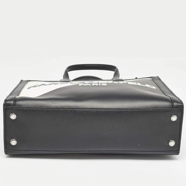 Pre Owned Karl Lagerfeld Black/White Faux Leather Nouveau Tote