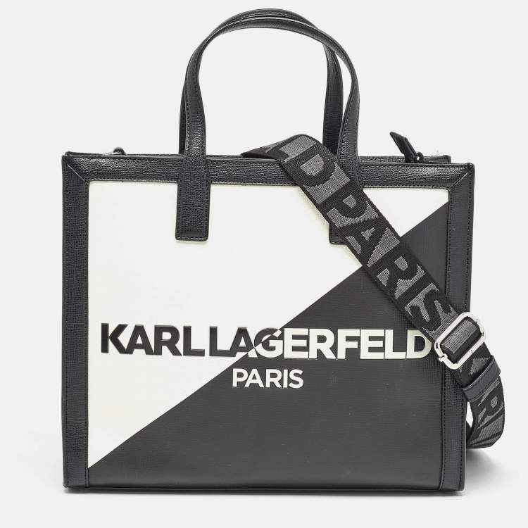 Pre Owned Karl Lagerfeld Black/White Faux Leather Nouveau Tote
