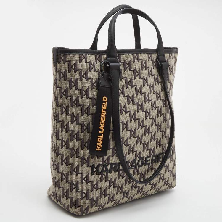 Pre Owned Karl Lagerfeld Black/Grey Jacquard Canvas and Leather K/Monogram Tote