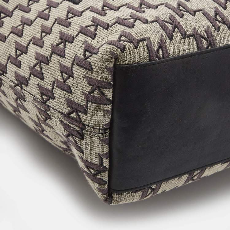Pre Owned Karl Lagerfeld Black/Grey Jacquard Canvas and Leather K/Monogram Tote