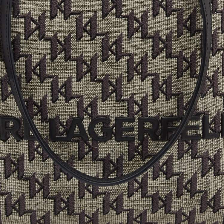 Pre Owned Karl Lagerfeld Black/Grey Jacquard Canvas and Leather K/Monogram Tote