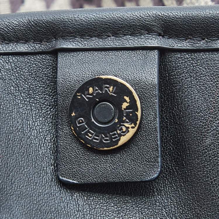 Pre Owned Karl Lagerfeld Black/Grey Jacquard Canvas and Leather K/Monogram Tote