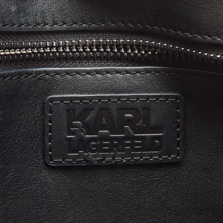 Pre Owned Karl Lagerfeld Black/Grey Jacquard Canvas and Leather K/Monogram Tote