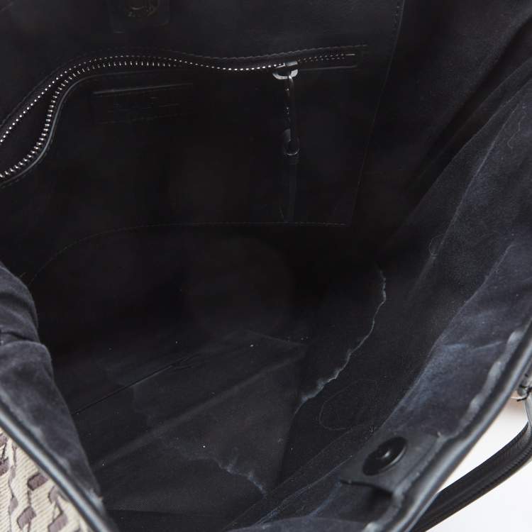 Pre Owned Karl Lagerfeld Black/Grey Jacquard Canvas and Leather K/Monogram Tote