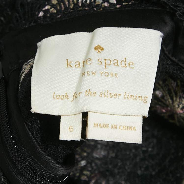 Pre Owned Kate Spade Black Butterfly Embroidery Lace Ruffled Short Dress M