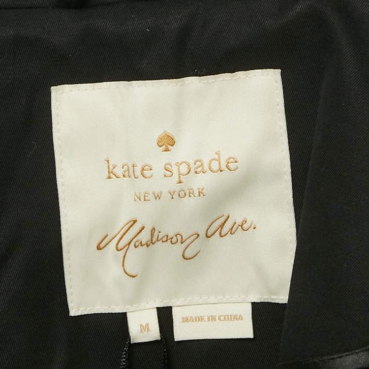 Pre Owned Kate Spade Black Floral Embroidery Gabardine Belted Trench Coat M