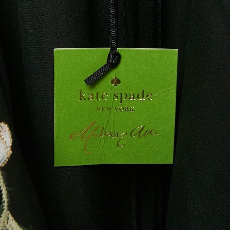 Pre Owned Kate Spade Black Floral Embroidery Gabardine Belted Trench Coat M