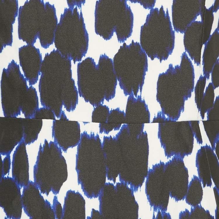 Pre Owned Kate Spade Blue Leopard Print Crepe Fit and Flare Dress S