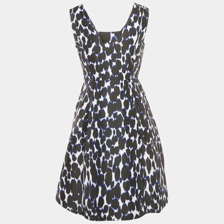 Pre Owned Kate Spade Blue Leopard Print Crepe Fit and Flare Dress S