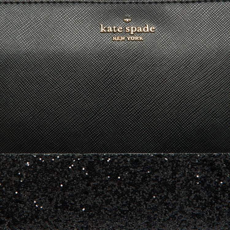 Pre Owned Kate Spade Black Glitter and Leather Ramey Greta Court Crossbody Bag