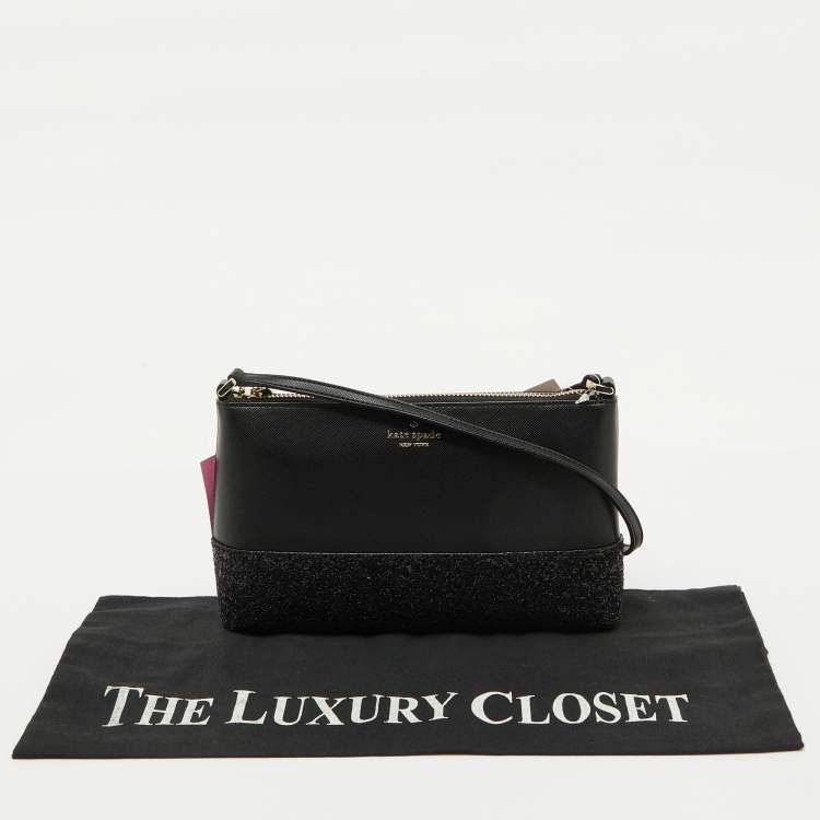 Pre Owned Kate Spade Black Glitter and Leather Ramey Greta Court Crossbody Bag