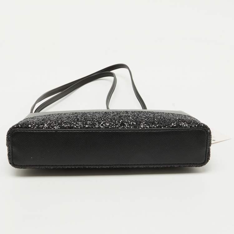 Pre Owned Kate Spade Black Glitter and Leather Ramey Greta Court Crossbody Bag
