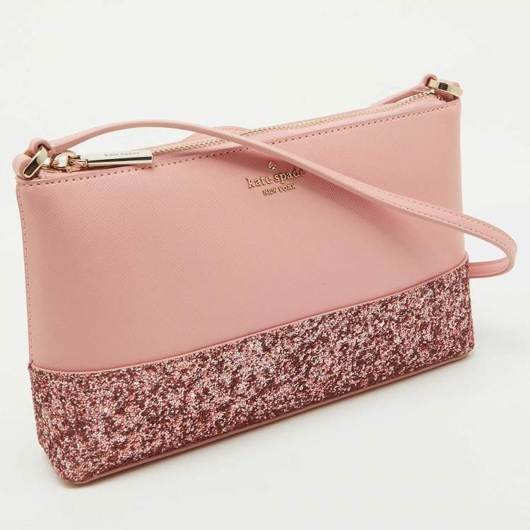 Pre Owned Kate Spade Pink Glitter and Leather Ramey Greta Court Crossbody Bag