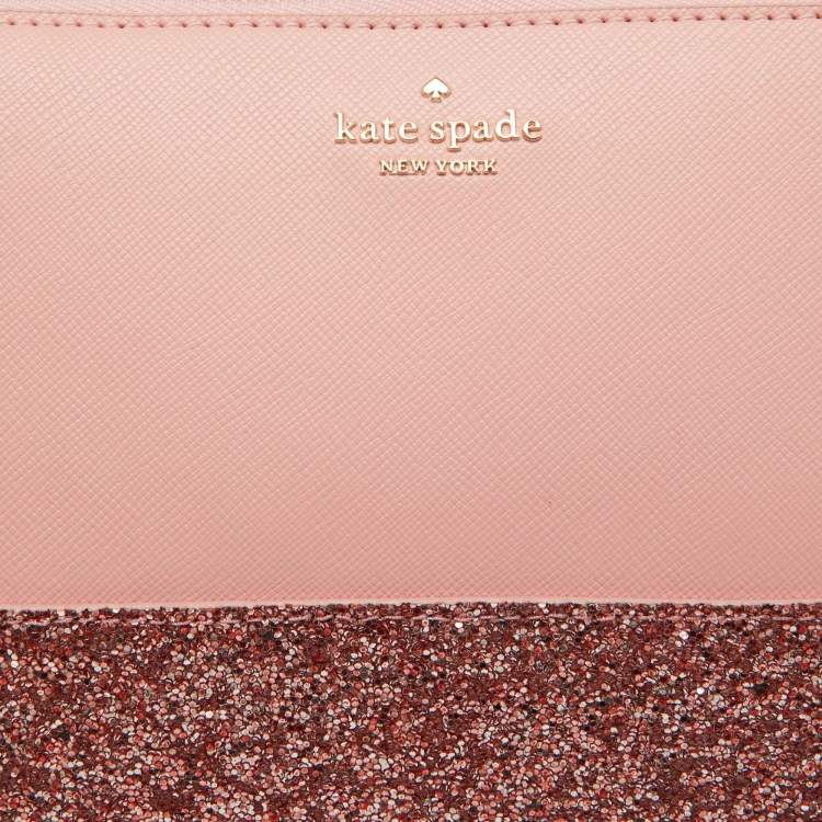 Pre Owned Kate Spade Pink Glitter and Leather Ramey Greta Court Crossbody Bag