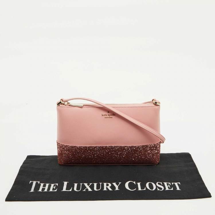 Pre Owned Kate Spade Pink Glitter and Leather Ramey Greta Court Crossbody Bag