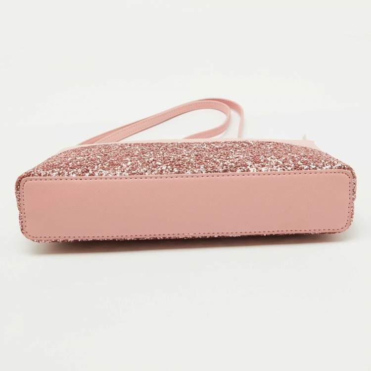 Pre Owned Kate Spade Pink Glitter and Leather Ramey Greta Court Crossbody Bag