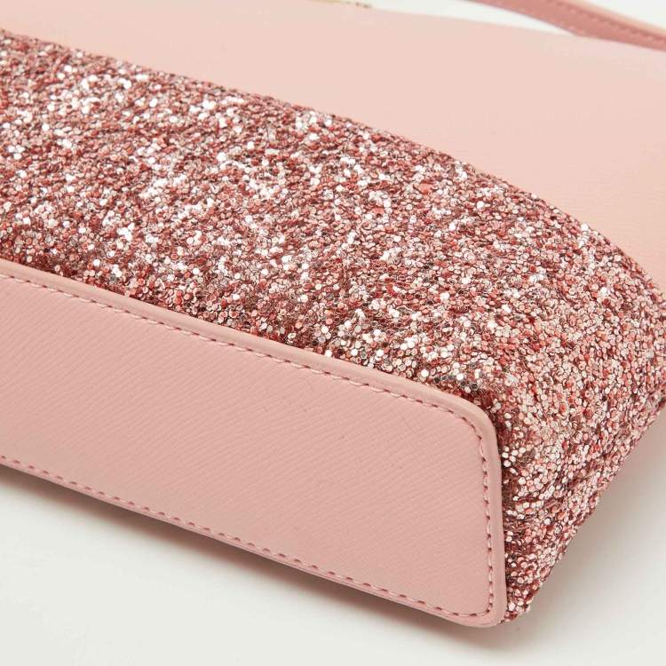 Pre Owned Kate Spade Pink Glitter and Leather Ramey Greta Court Crossbody Bag