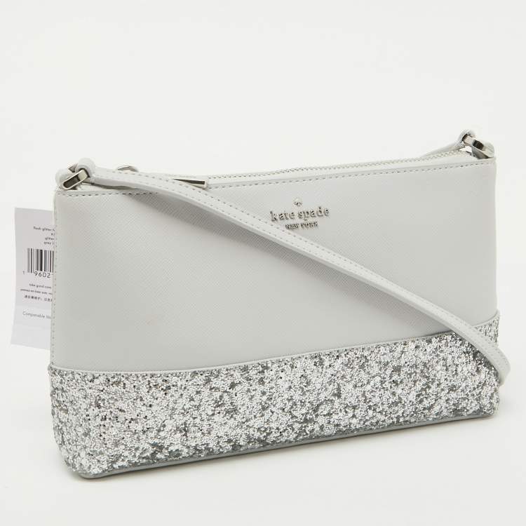 Pre Owned Kate Spade Grey Glitter and Leather Ramey Greta Court Crossbody Bag