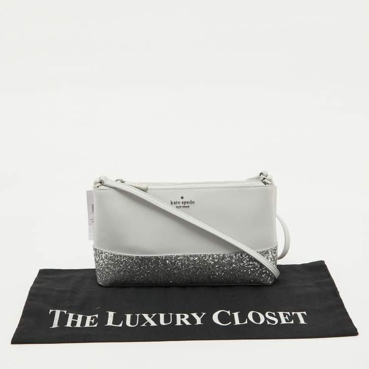 Pre Owned Kate Spade Grey Glitter and Leather Ramey Greta Court Crossbody Bag