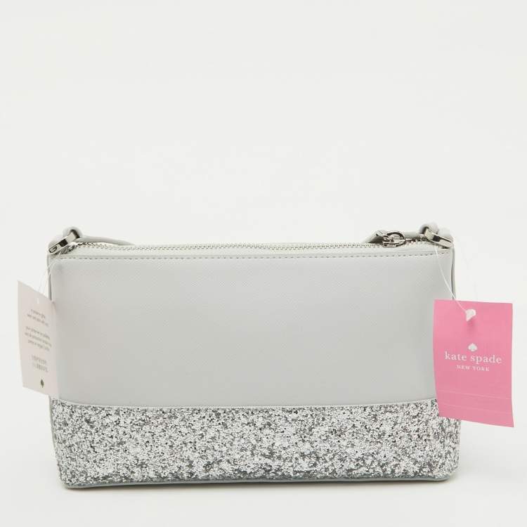 Pre Owned Kate Spade Grey Glitter and Leather Ramey Greta Court Crossbody Bag