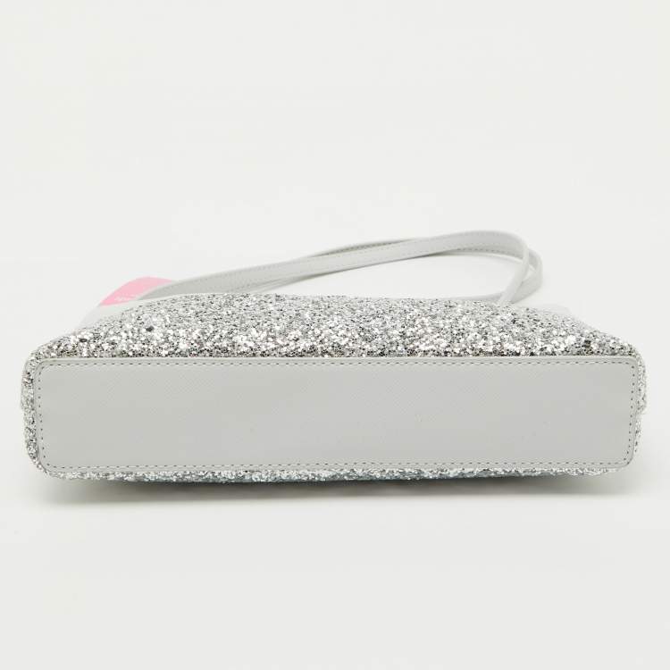 Pre Owned Kate Spade Grey Glitter and Leather Ramey Greta Court Crossbody Bag