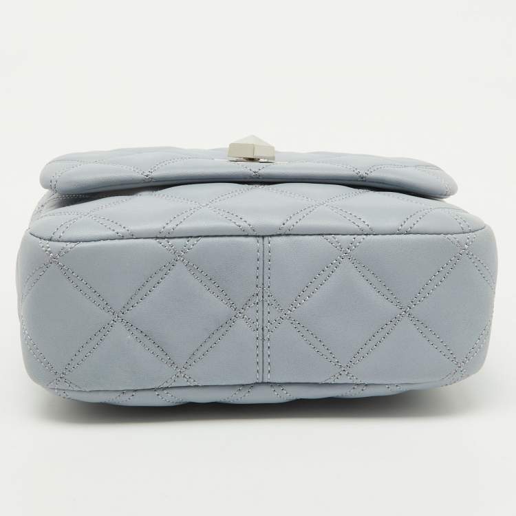 Pre Owned Kate Spade Light Blue Quilted Leather Natalia Square Top Handle Bag
