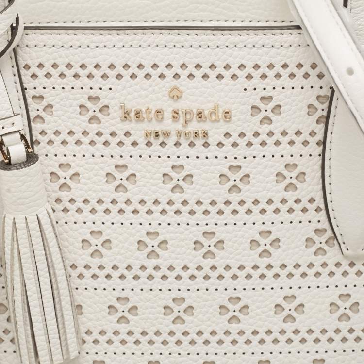 Pre Owned Kate Spade White Perforated Leather Rowe Tote