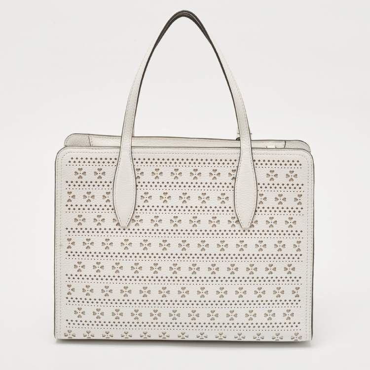 Pre Owned Kate Spade White Perforated Leather Rowe Tote