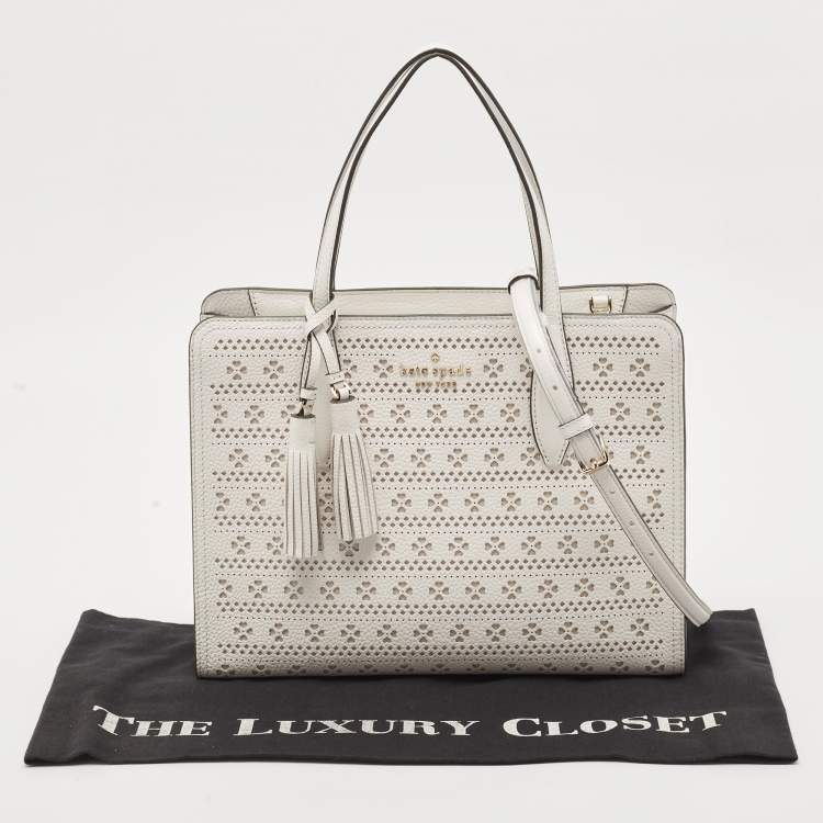 Pre Owned Kate Spade White Perforated Leather Rowe Tote