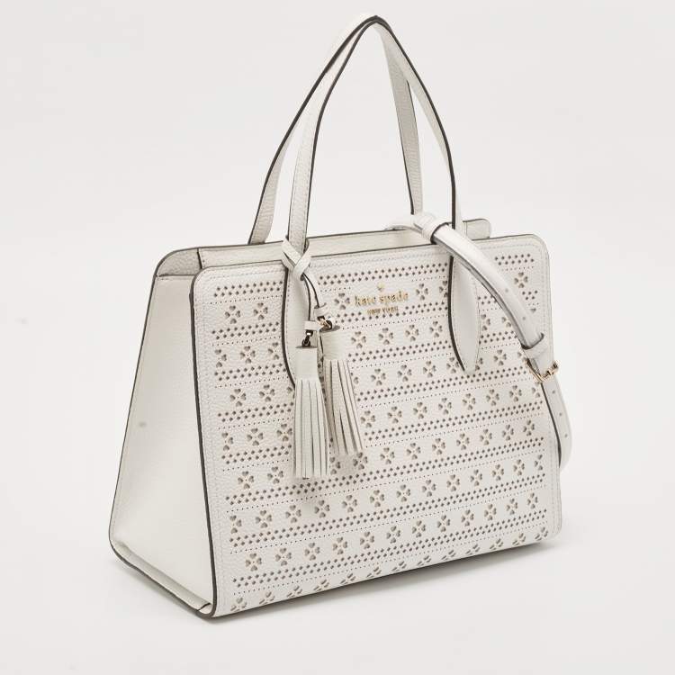 Pre Owned Kate Spade White Perforated Leather Rowe Tote