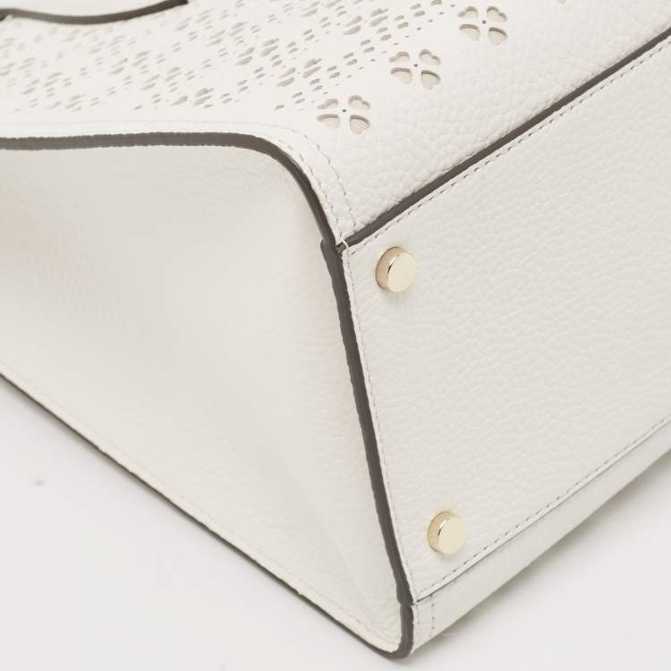 Pre Owned Kate Spade White Perforated Leather Rowe Tote