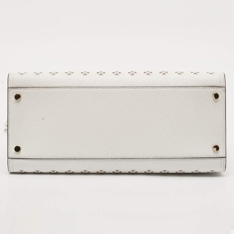 Pre Owned Kate Spade White Perforated Leather Rowe Tote