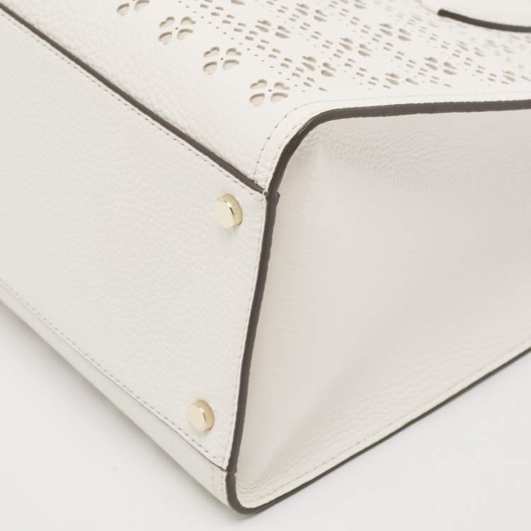 Pre Owned Kate Spade White Perforated Leather Rowe Tote