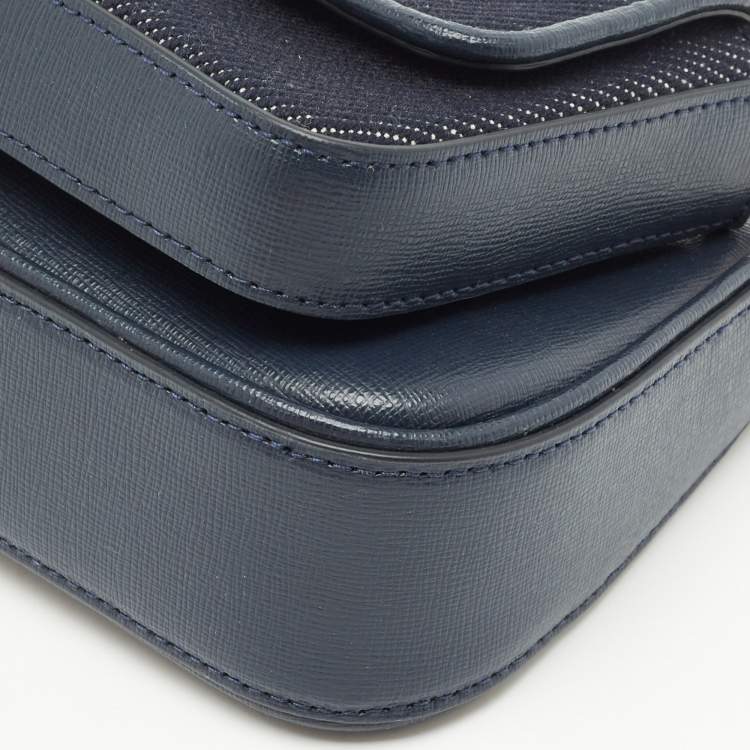Pre Owned Kate Spade Navy Blue Denim and Saffiano Leather Double Up Crossbody Bag